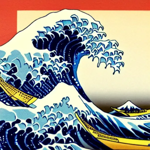 Image similar to a propaganda poster of the great wave off kanagawa