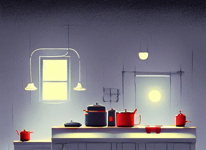 Image similar to Beautiful nostalgic digital art of a minimalistic dim lit kitchen (from Tim Burtons Nightmare Before Christmas) by Christopher Balaskas