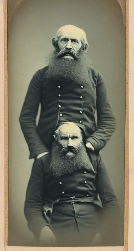 Image similar to a Albumen print photograph of a grizzled old sea captain with a walrus mustache and no beard