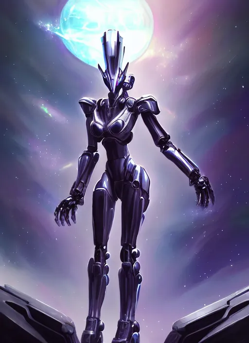 Image similar to cinematic goddess shot, cosmic sized perfectly proportioned stunning beautiful hot anthropomorphic robot mecha female dragon, in space, nebula sized, larger than galaxies, galaxy floating in palm, sleek silver armor, epic proportions, epic size, epic scale, digital art, furry art, macro art, dragon art, giantess art, warframe fanart, furaffinity, deviantart