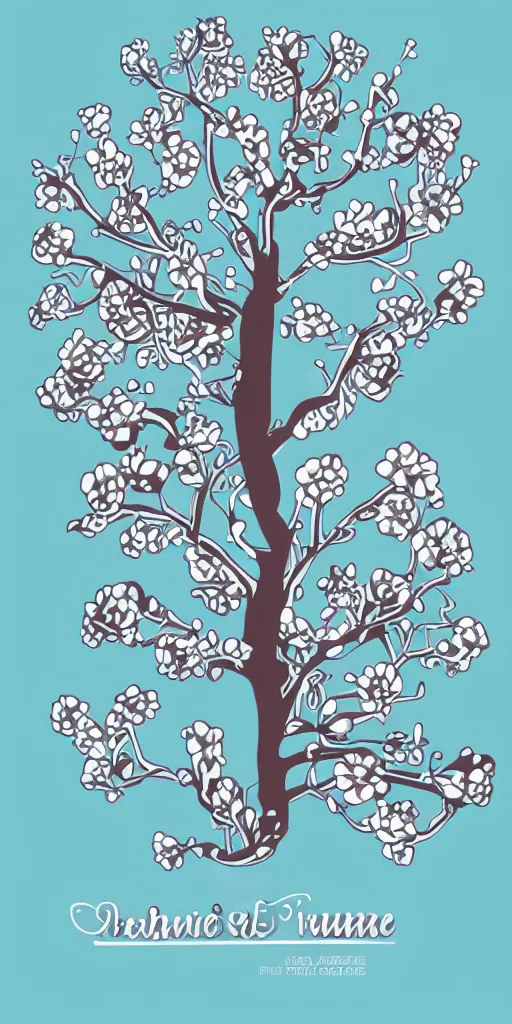 Prompt: shirt design, vector style, a branch of a tree with prunes flowers, fresh modern look, made with photoshop,