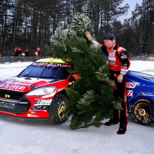 Image similar to Petter Solberg after he crashed into the christmas tree