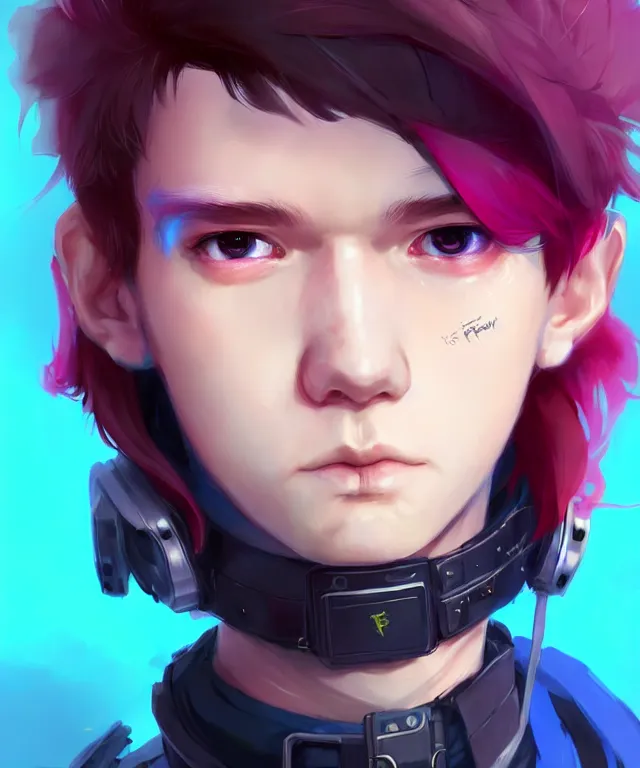 Prompt: character concept art of a cute young cyberpunk boy with colorful hair and collar | | cute - fine - face, pretty face, key visual, realistic shaded perfect face, fine details by stanley artgerm lau, wlop, rossdraws, james jean, andrei riabovitchev, marc simonetti, and sakimichan, trending on artstation