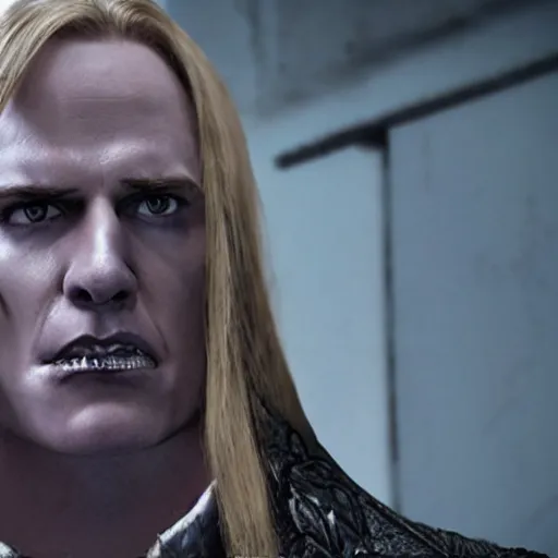 Image similar to arthas menethil as the american psycho, cinematic still