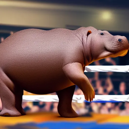 Image similar to Photorealistic hippos in a boxing match