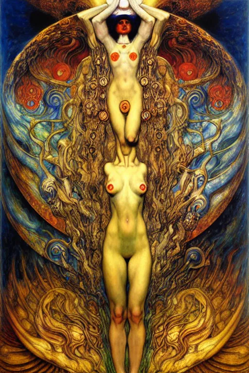 Image similar to Divine Chaos Engine by Karol Bak, Jean Delville, William Blake, Gustav Klimt, and Vincent Van Gogh, symbolist, visionary