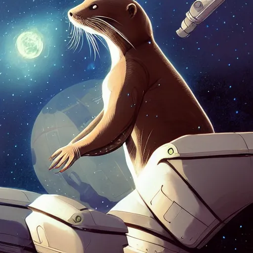 Prompt: an otter wearing a astronaut outfit,character design by charlie bowater, ross tran, artgerm, and makoto shinkai, detailed, inked, western comic book art, 2021 award winning painting,digital art,ultra realistic,ultra detailed,art by greg rutkowski,photorealistic,hyperdetailed,relaxed