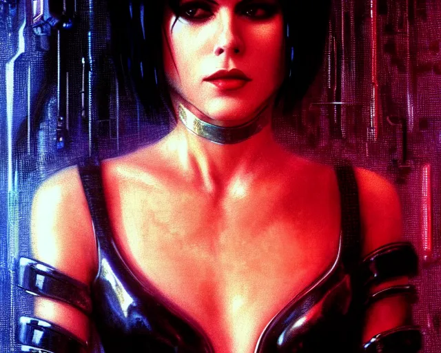 Prompt: a 4 k cinematic screenshot still portrait of joan jett in bladerunner, deep focus, d & d, fantasy, intricate, elegant, highly detailed, digital painting, artstation, concept art, matte, sharp focus, illustration, dark fantasy style art, hearthstone, art by artgerm and greg rutkowski and alphonse mucha