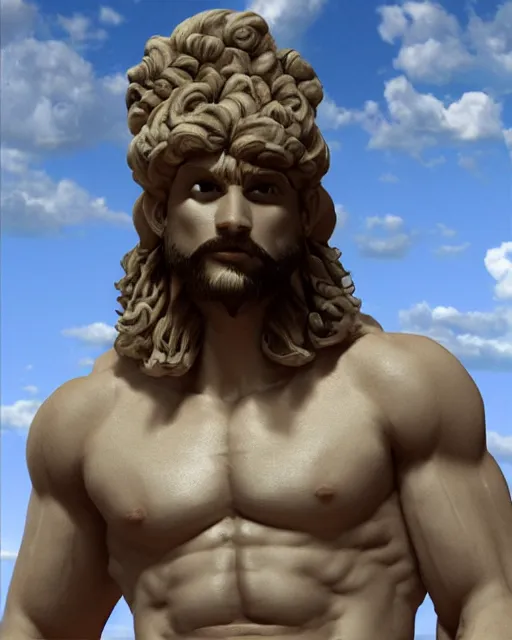 Prompt: gil kaganovich as a hot Greek god in the sky, highly detailed, detailed face, beautiful face, hyper realistic