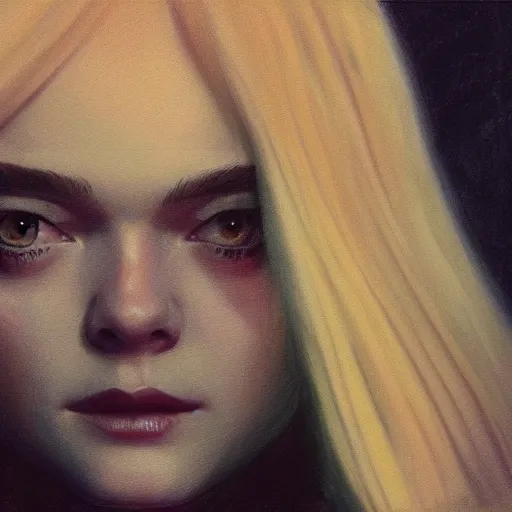 Image similar to ultra realistic portrait painting of elle fanning in blade runner 2 0 4 9, art by frank frazetta, 4 k, ultra realistic, highly detailed, epic lighting