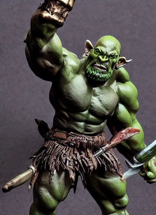 Prompt: Image on the store website, eBay, Wonderfully detailed 80mm Resin figure of a Muscular Orc Warrior with green skin .
