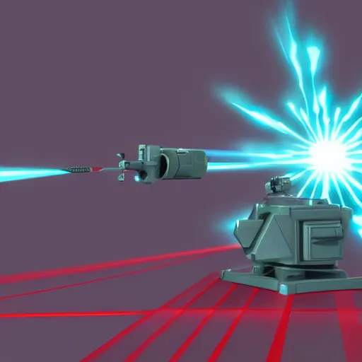 Prompt: a laser sentry gun, 3 d render, low poly