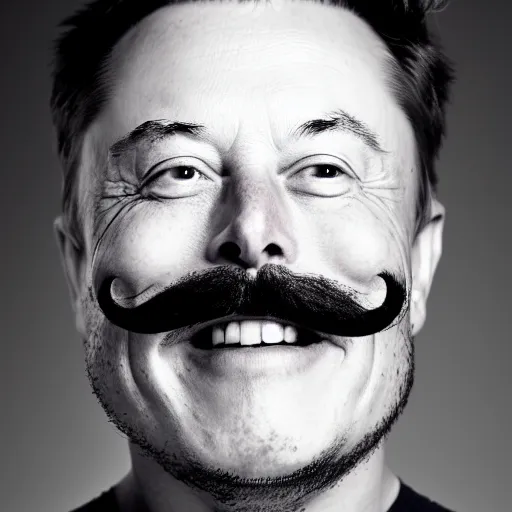 Image similar to elon musk with long mustache and epic beard, 5 0 mm, studio lighting