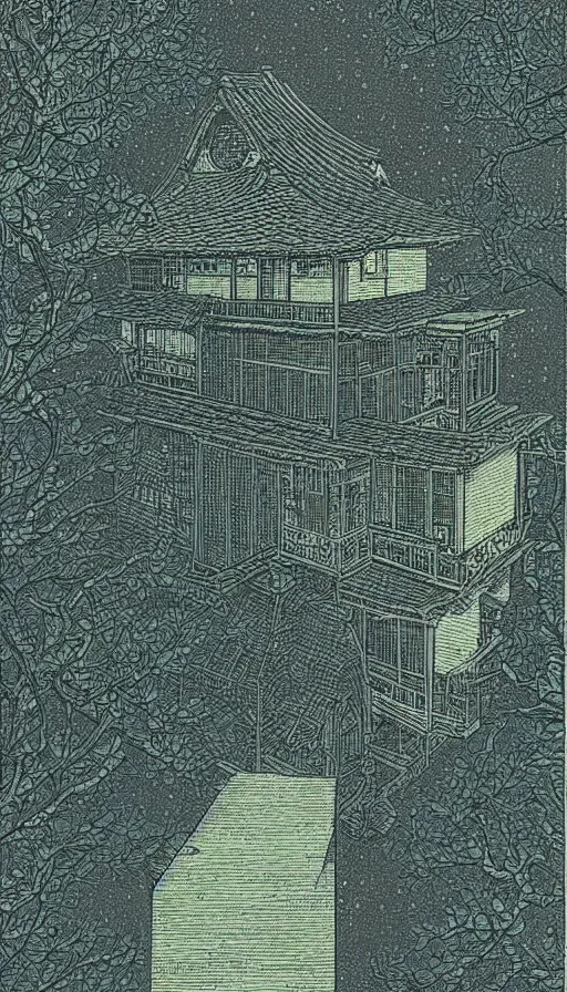 Prompt: witch house space, sharp focus, risograph by kawase hasui, cinematic, game art