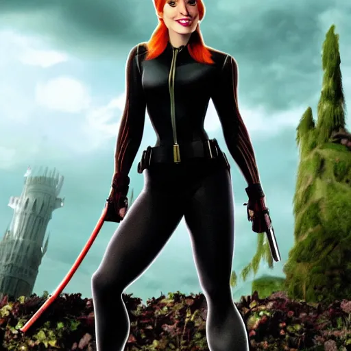 Prompt: a photo of fiona from shrek as black widow in avengers