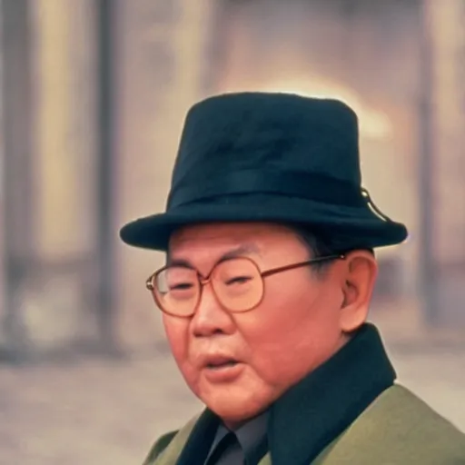 Image similar to filmstill of Kim Jong-il wearing a chapka in the role of Omar Sharif in Doctor Zhivago by David Lean, 1965, cinemascope, Eastman Color Negative 50T 5251 Neg. Film, epic romance