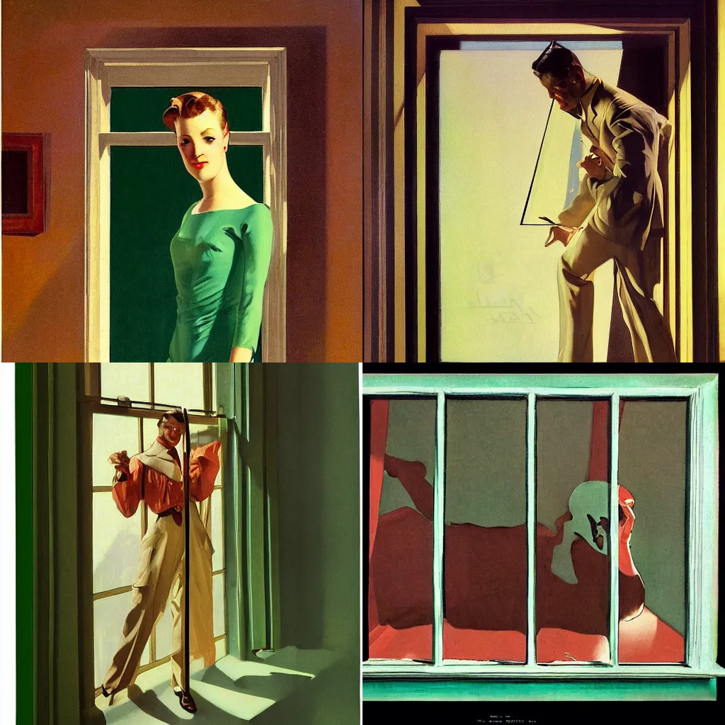 Prompt: broken window in green screen by leyendecker