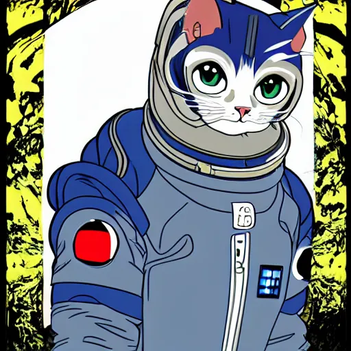 Image similar to an anime cat wearing a space suit, award winning digital art