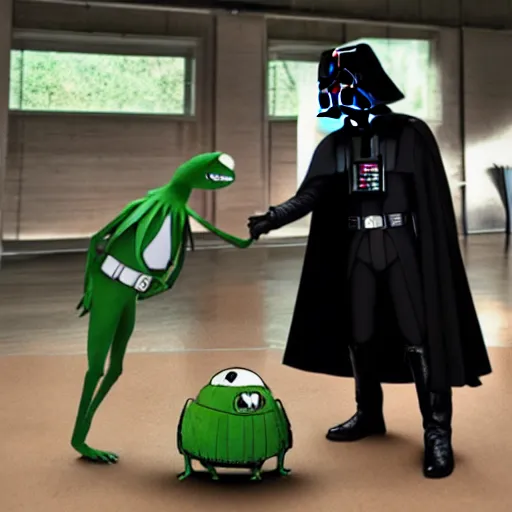 Image similar to kermit meets darth vader still