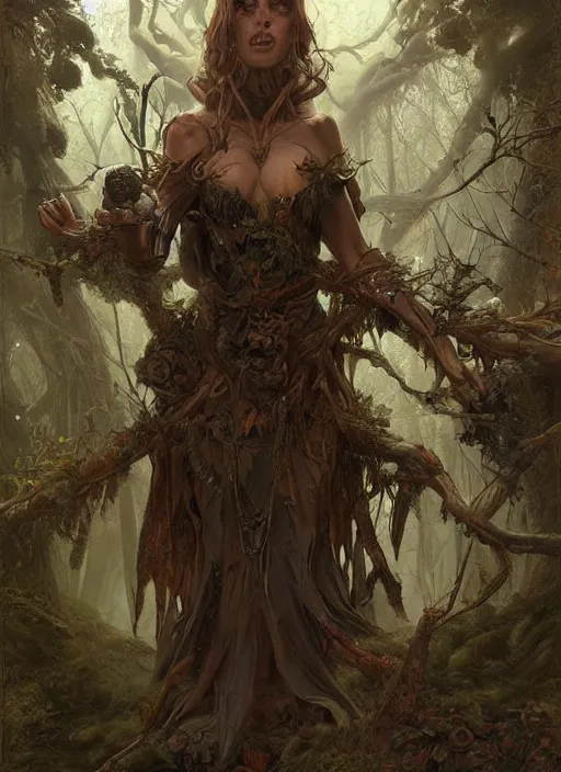 Image similar to digital _ painting _ of _ forest witch _ by _ filipe _ pagliuso _ and _ justin _ gerard _ symmetric _ fantasy _ highly _ detailed _ realistic _ intricate _ port