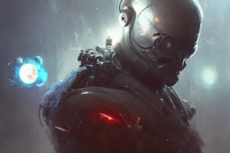 Image similar to portrait sci-fi art by Greg Rutkowski and Ruan Jia, a man holding out his hand above which floats a glowing alien bubble, futuristic environment, detailed and intricate environment, high technology, highly detailed portrait, digital painting, artstation, concept art, smooth, sharp foccus, ilustration, Artstation HQ