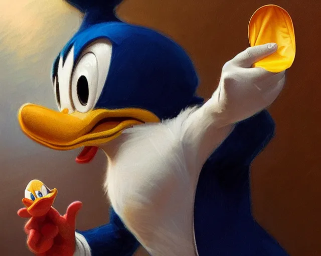 Prompt: realistic photography of donald duck holding a used condom, deep focus, intricate, elegant, highly detailed, digital painting, artstation, concept art, matte, sharp focus, illustration, art by artgerm and greg rutkowski and alphonse mucha