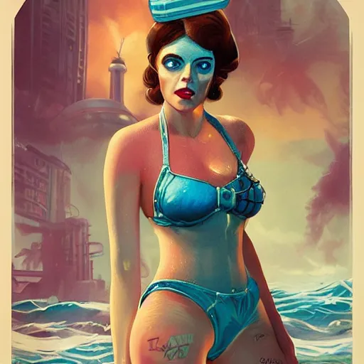 Image similar to lofi underwater bioshock biopunk bikini portrait, Pixar style, by Tristan Eaton Stanley Artgerm and Tom Bagshaw.