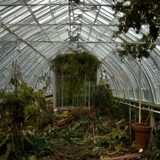 Prompt: a victorian greenhouse in the eye of the storm, CG Society
