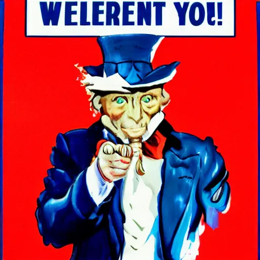 Image similar to cat in red white & blue suit in miliatry recruitment poster we want you