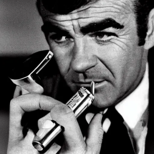 Prompt: Sean Connery using a lighter, 1960s, stylish, bad boy