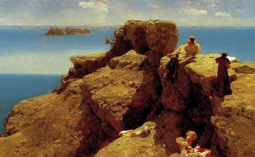 Image similar to high quality high detail painting by ilya repin, hanging from the edge of the cliff, hd