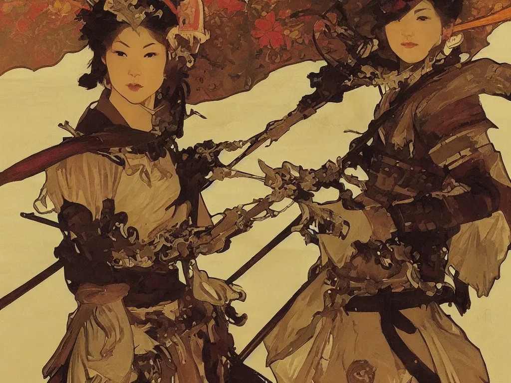 Image similar to close up of a samurai in full armor, by fiona staples, alphonse mucha, greg manchess