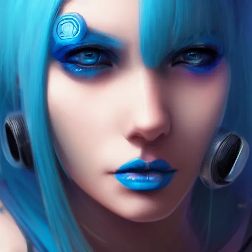 Image similar to a close up of a woman with blue hair, cyberpunk art by Artgerm, featured on cgsociety, fantasy art, deviantart, 2d game art, deviantart hd