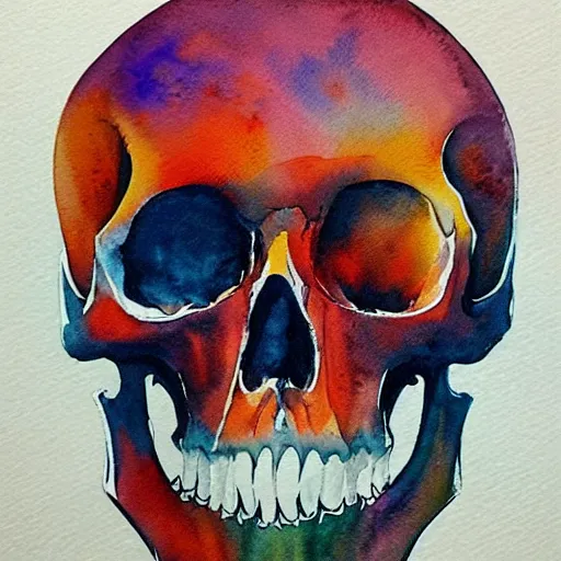 Prompt: watercolor art on paper, skull with explosions all around, highly detailed, artstation, masterpiece, award - winning