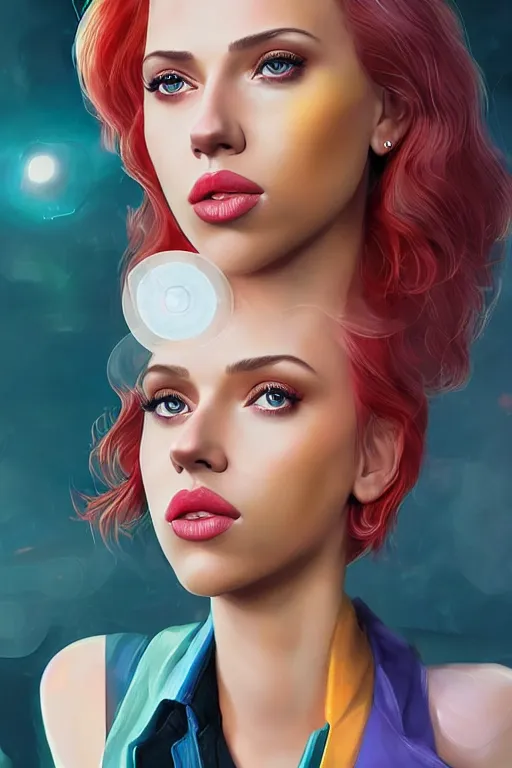 Image similar to mix of beautiful young scarlett johansson, katy perry and doja cat as a computer scientist, dark blonde hair, colorful, artstation, cgsociety