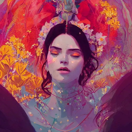 Image similar to colorful illustration of lady at a wedding, intricate complexity, by greg rutkowski, artgerm, ross tran, conrad roset, takato yomamoto, ilya kuvshinov. 4 k, beautiful, cinematic dramatic atmosphere