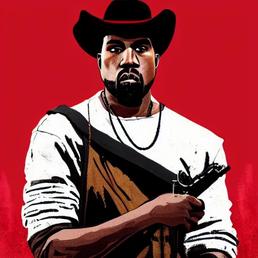 Image similar to kanye west in illustration red dead redemption 2 artwork of kanye west, in the style of red dead redemption 2 loading screen, by stephen bliss