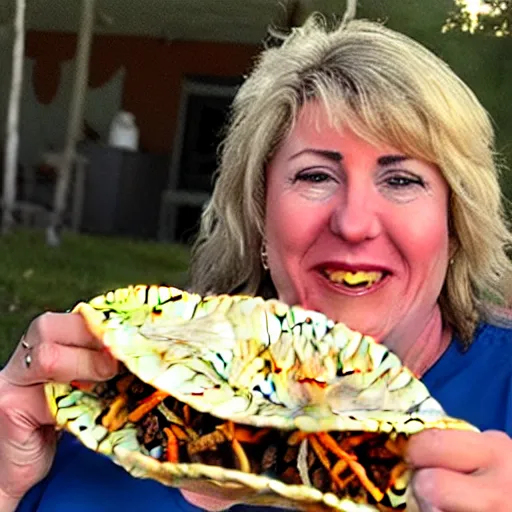 Prompt: a photo of gayle waters waters eating a taco