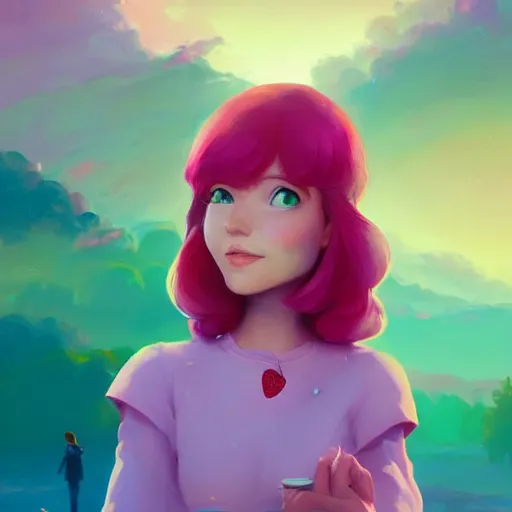 Image similar to painted portrait of a strawberry shortcake, fantastically pastel colors, octane render, matte painting concept art, official fanart behance hd artstation by jesper elsing, by rhads and makoto shinkai and lois van baarle and ilya kuvshinov and rossdraws