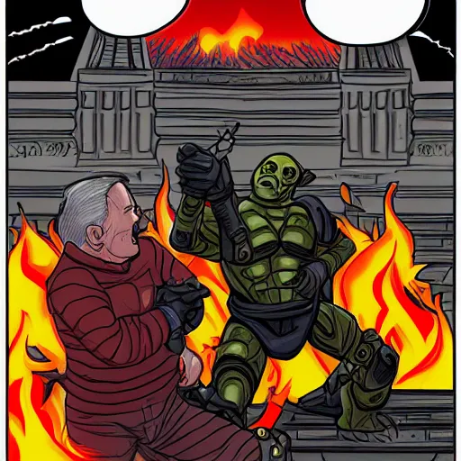 Prompt: doom guy fighting george w bush in hell, digital art