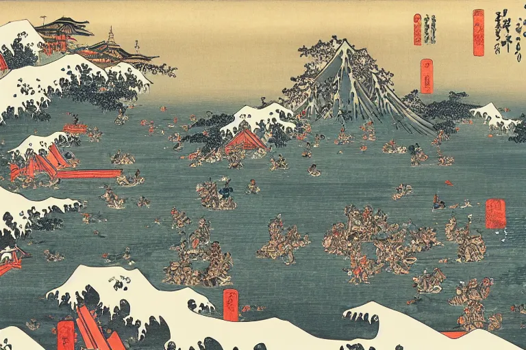Prompt: moscow being attacked by invaders, by katsushika hokusai, highly detailed, 4 k