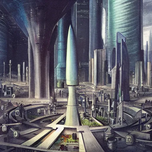 Prompt: a futuristic city painted by bosch.