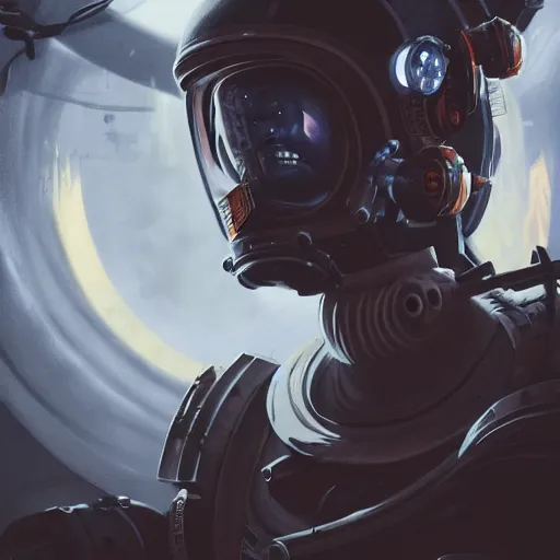 Prompt: dieselpunk space station, dirty cinematic scene, portrait of a woman monster astronaut, cyberpunk, mecha, fantasy illustration. award winning, artstation, ultra realistic details, 8 k