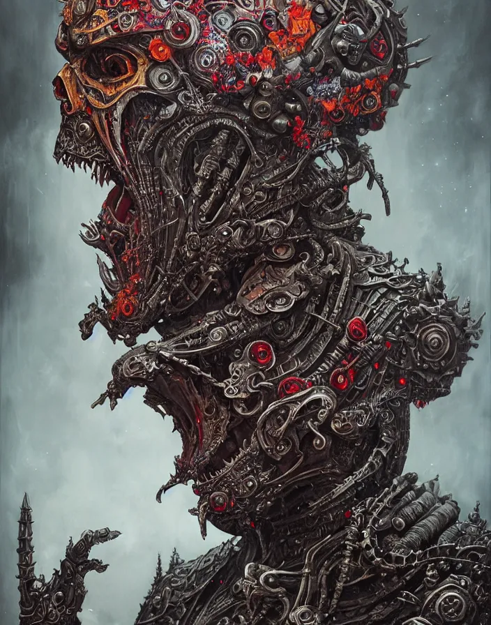 Prompt: art portrait of an undead kingof hell, intricate detailed armour ,8k,by tristan eaton,Stanley Artgermm,Tom Bagshaw,Greg Rutkowski,Carne Griffiths, Ayami Kojima, Beksinski, Giger,trending on DeviantArt,face enhance,hyper detailed,minimalist,cybernetic, android, blade runner,full of colour,