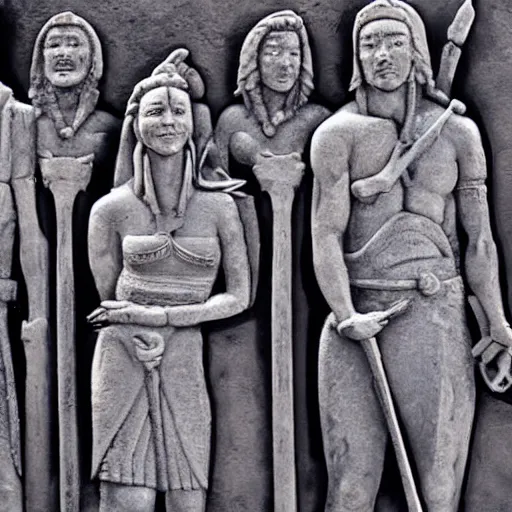 Image similar to bas relief of jeff bezos surrounded by ancient tall female warriors with spears, photorealistic, detailed