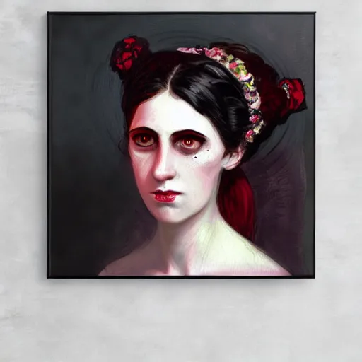 Prompt: head and shoulder portrait of a victorian female vampire, painted by bloodborne, vibrant colors, vampire fashion