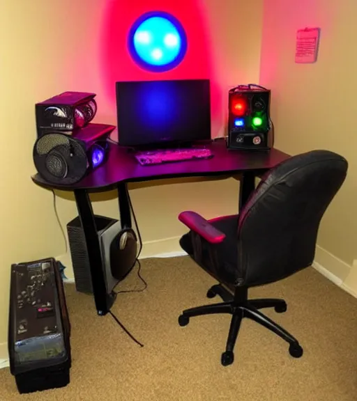 gamer room with a person, red led lights, gamer chair, Stable Diffusion