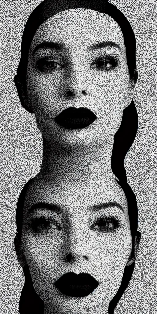 Prompt: a glitched portait of a woman, black and white, digital, distorted