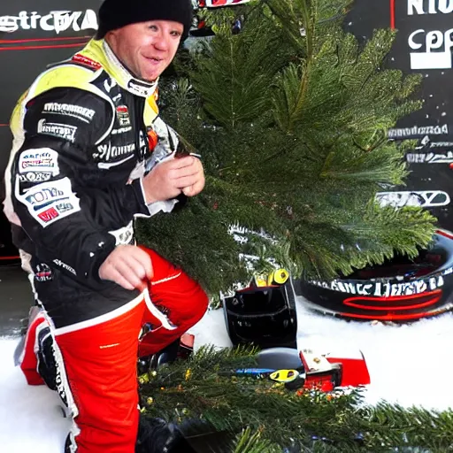 Image similar to Petter Solberg after he crashed into the christmas tree