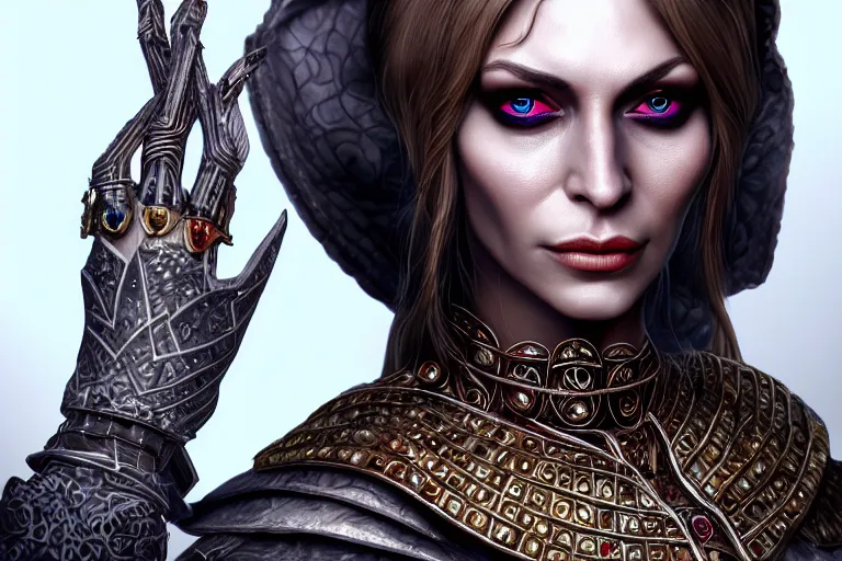 Image similar to a full portrait of a beautiful woman wearing, wearing extremely detailed attire, slim complexity, extremely detailed eyes, medievil, dnd, extremely detailed, high quality, trending on artstation, photo realistic